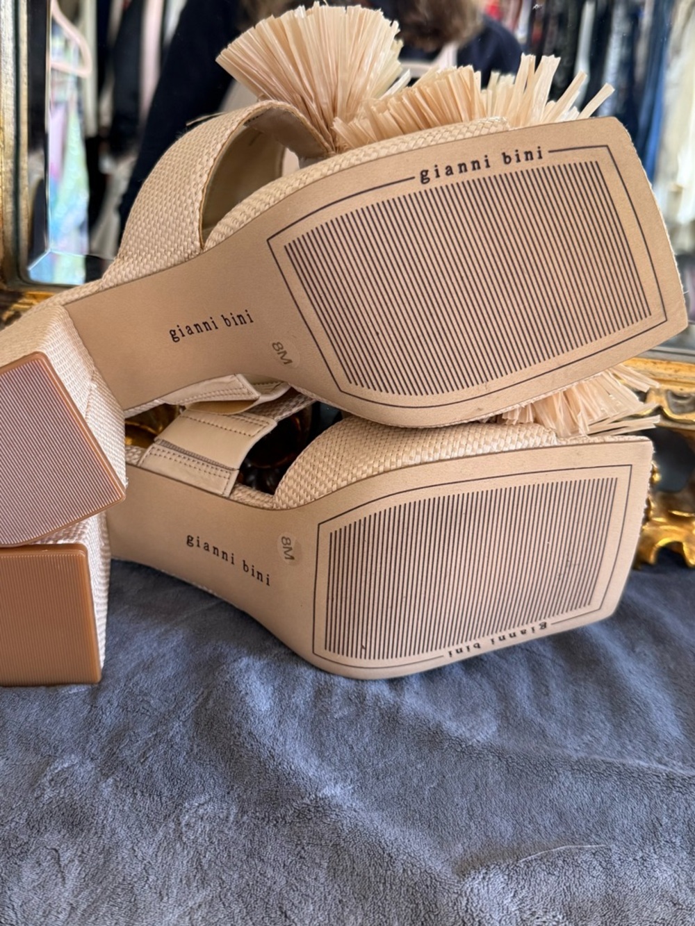 Gianni Bini Maguire Natural Raffia Tassel Block Heel Mules - Picture 9 of 9